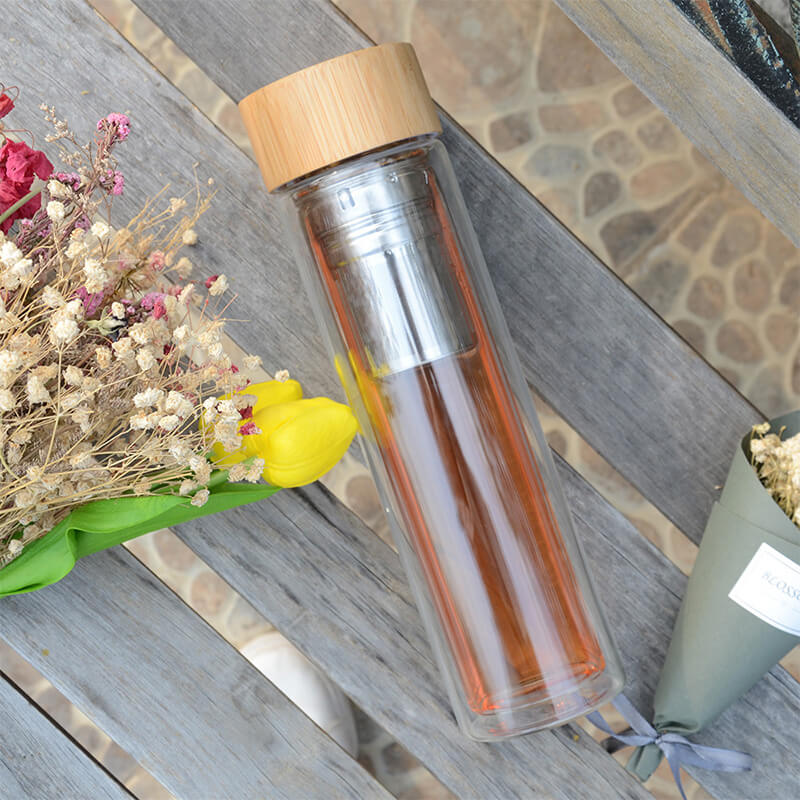 High Quality Glass Water Bottle 280ml Ceramic Coffee Mug With Bamboo Bottom Cover Tea Tumbler