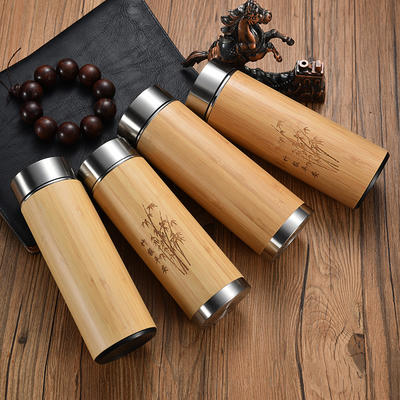 Bamboo Insulated Stainless Steel Water Bottle Vacuum Thermos Cup Insulated Flask Coffee Mug