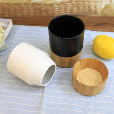 High Quality 280ml Ceramic Coffee Mug With Bamboo Bottom Cover Ceramic Coffee Cup